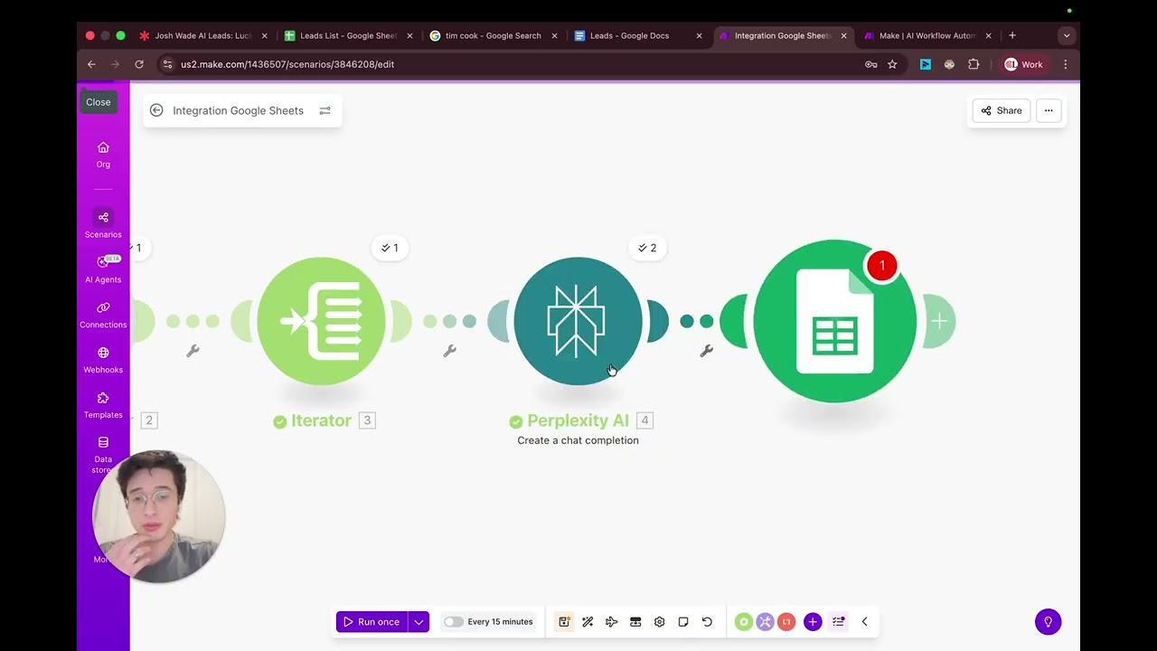 Make.com personalized outreach automation tutorial showing Google Sheets integration