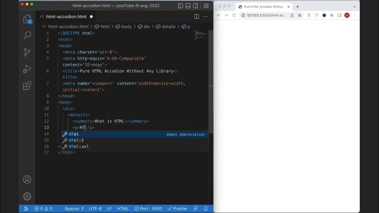 Pure HTML accordion with details and summary elements or tag - YouTube