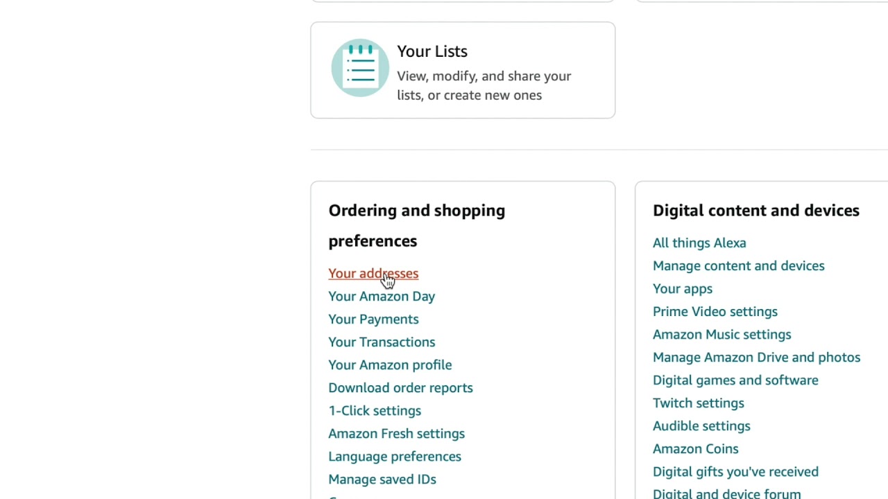 How to find your addresses in Amazon YouTube