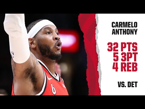 Carmelo Anthony Season High 32 PTS | Trail Blazers vs. Pistons