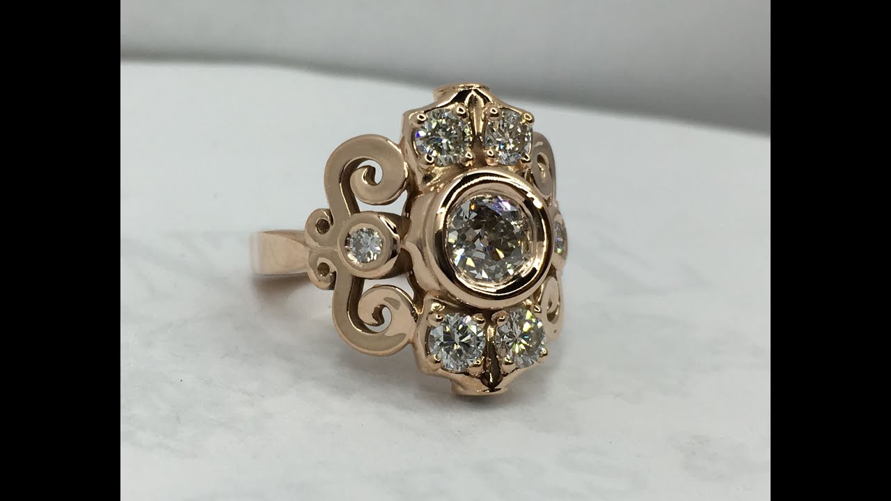 Diamond scroll ring in rose gold