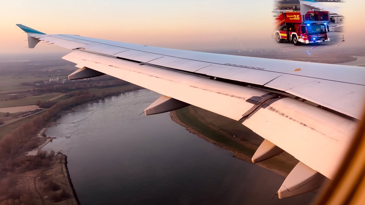 4K | Emergency Services | Eurowings A319 landing at Düsseldorf 
