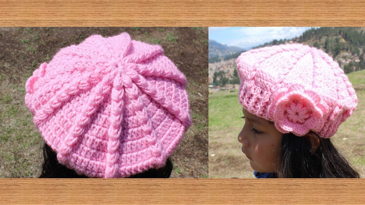 Como tejer Boina N° 6 crochet para niñas mujer en Punto Puff Garbanzos en Relieves paso paso - YouTube