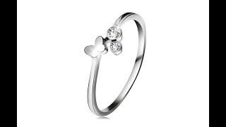 Šperky - Diamantový Prsten Z Bílého 14K Zlata - Dva Čiré Brilianty, Lesklý Motýlek
