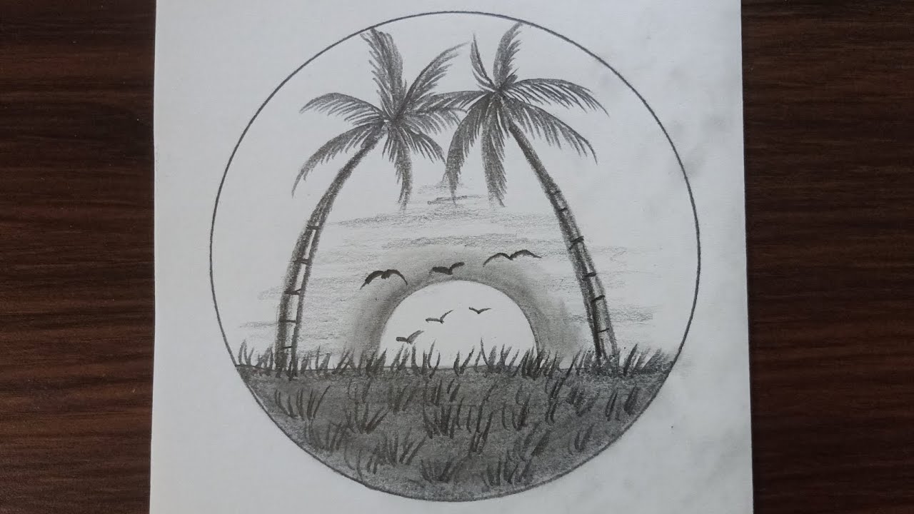 How to draw beautiful landscape scenery | circle drawing easy | nature ...