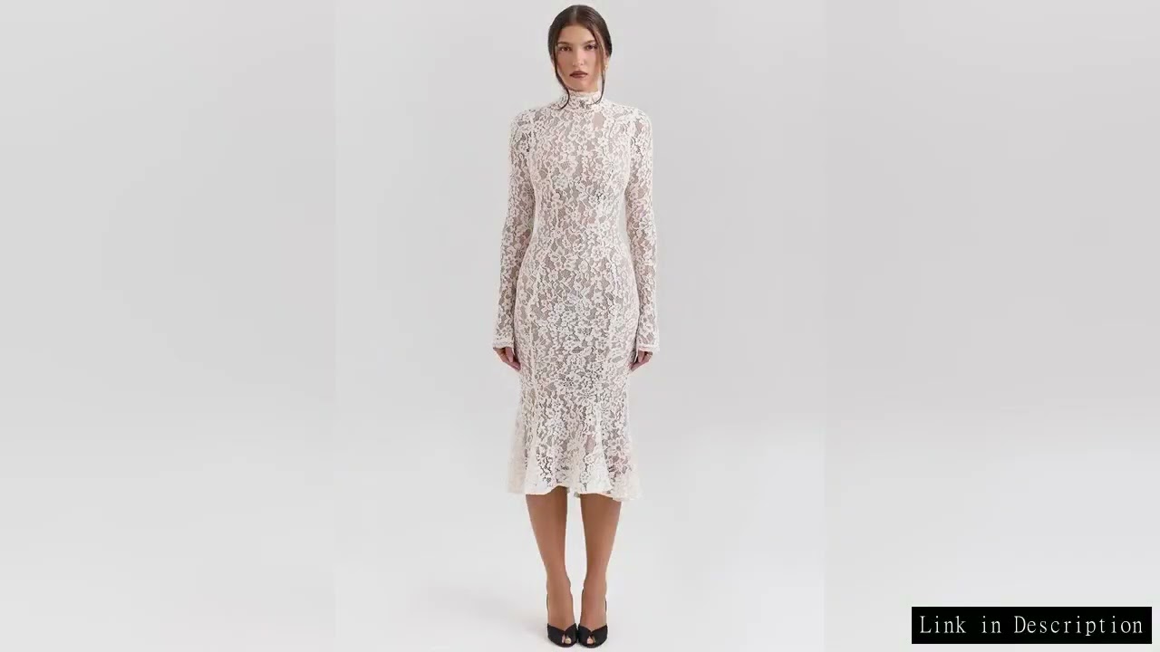 Mozision Lace Long Sleeve Sexy Midi Dress For Women Elegant White Half High Collar High Waist Bodyco