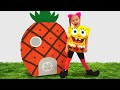 Little girl pretend play Sponge Bob and open Giant Surprise egg
