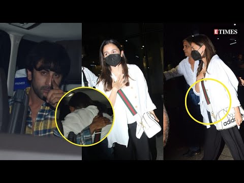 Aww! EXCITED Alia Bhatt HUGS Husband Ranbir Kapoor At The Airport; Flaunts BABY BUMP | Full Video