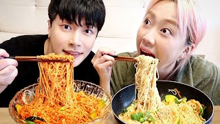ENG) A CHAOTIC VIDEO ABOUT MAKING NOODLES & EATING THEM | Mukbang Vlog