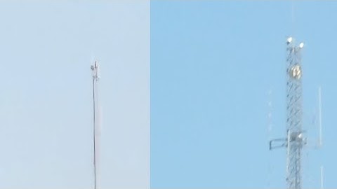 A tower with two tiers of LED beacons and another tower with an FH-308 xenon strobe and 300mm beacon