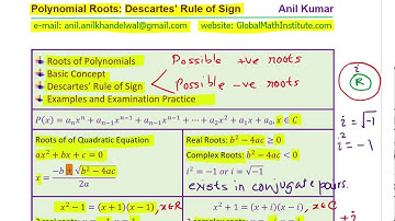 Descartes Rule for Positive or Negative Root of Polynomial with Examples GCSE IBSL MHF4U Anil Kumar