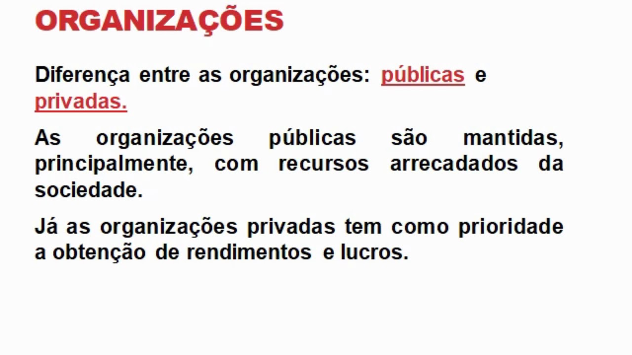 Diferença entre as Organizações Públicas e Privadas YouTube Diferença entre as Organizações Públicas e Privadas YouTube