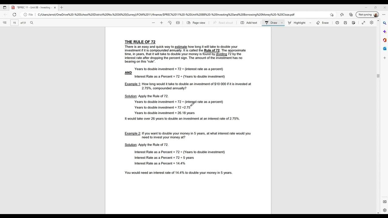 Finance Lesson 5 rule of 72 - YouTube