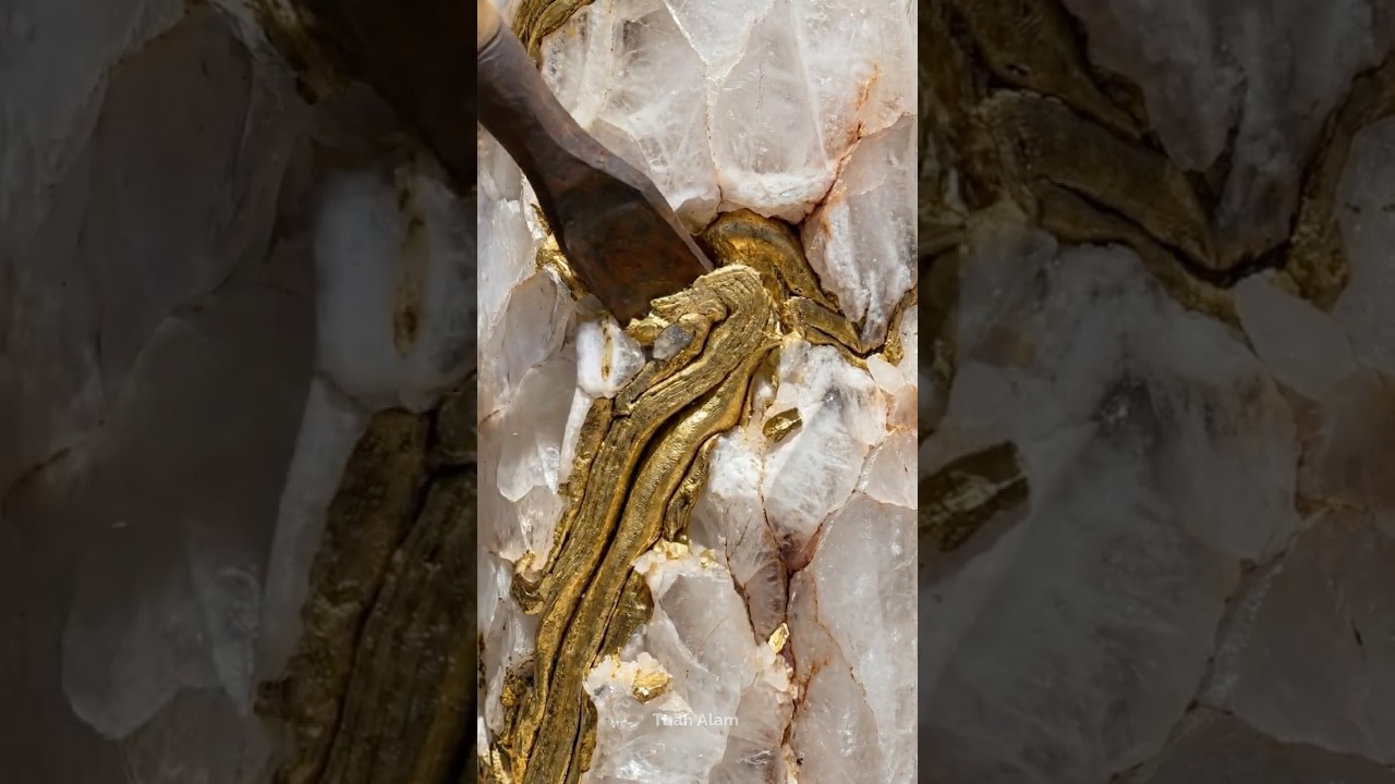 Hidden Gold Vein Beneath Solid Quartz 🔨✨ | ASMR Satisfying — Breaking Quartz to Reveal Pure Gold