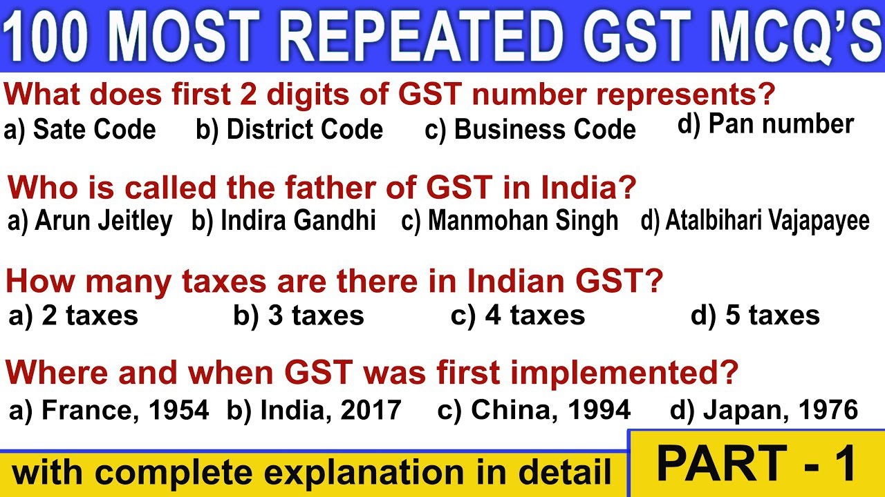 100 MOST REPEATED GST MCQ 2022 | MOST IMPORTENT GST QUESTIONS | GOODS AND  SERVICES TAX MCQ