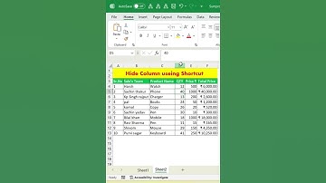 How to Hide column in excel using Shortcut key#shorts