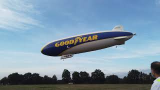 Goodyear 'Blimp' Zeppelin NT comes in to land at Le Mans 24 Hours