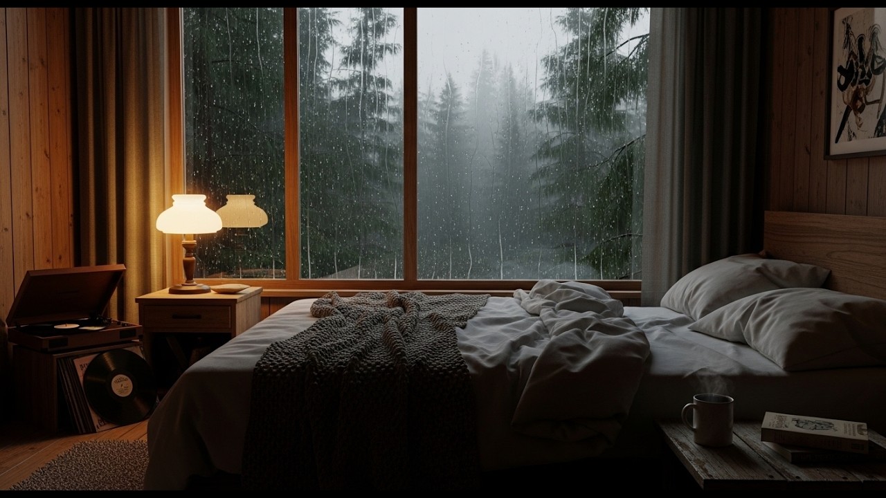 Deep Sleep Rain in a Dark Forest Cabin | Heavy Rain on Window (No Thunder, No Music)