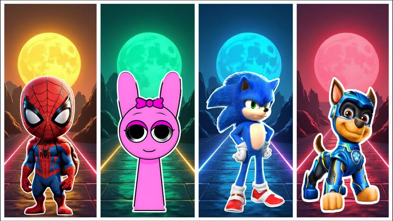 Spidey 🆚 Spurunki 🆚 Sonic 🆚 Paw Patrol in Tiles Hop EDM Rush🎶#1