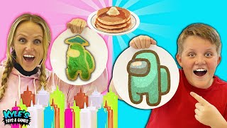 DIY Breakfast Pancake Art Challenge! FUN AND CREATIVE AMONG US Family GAME!