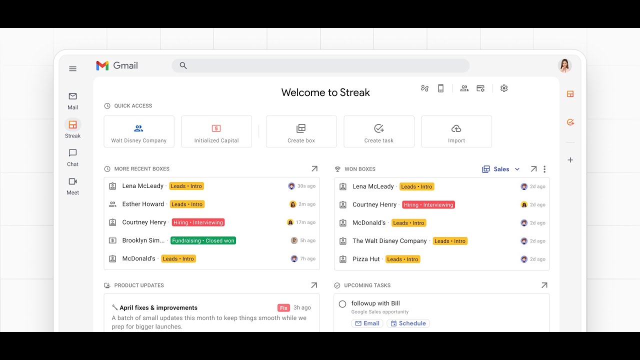 Streak Home: Your productivity hub in Gmail