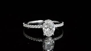 Natural Oval Cut Thin Hidden Halo Pave Diamond Engagement Ring - GIA Certified