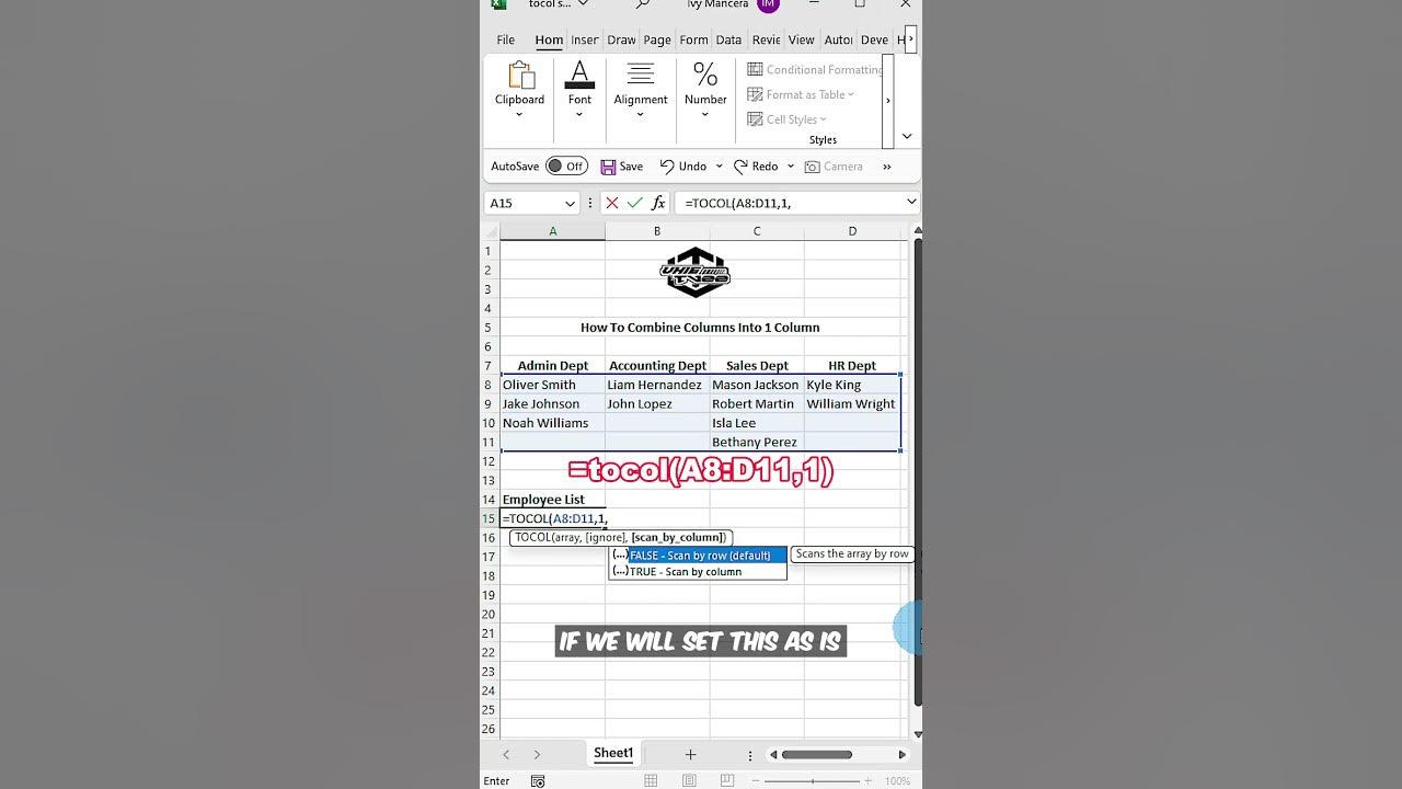 Learn how to convert multiple columns into one column in excel shorts