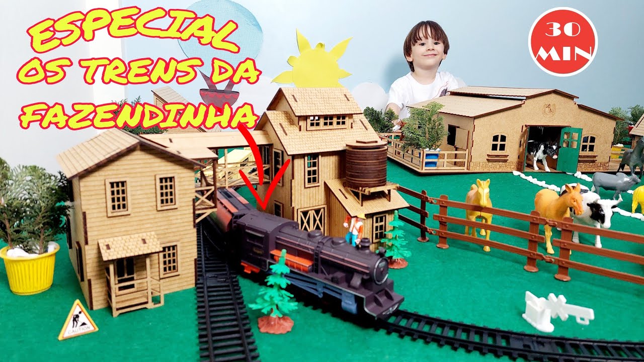 Fazendinha de Brinquedo Felipe Canopf | Boi Vaca Cavalo Trem Caminhão Estábulo | Cow Horse Toy Farm