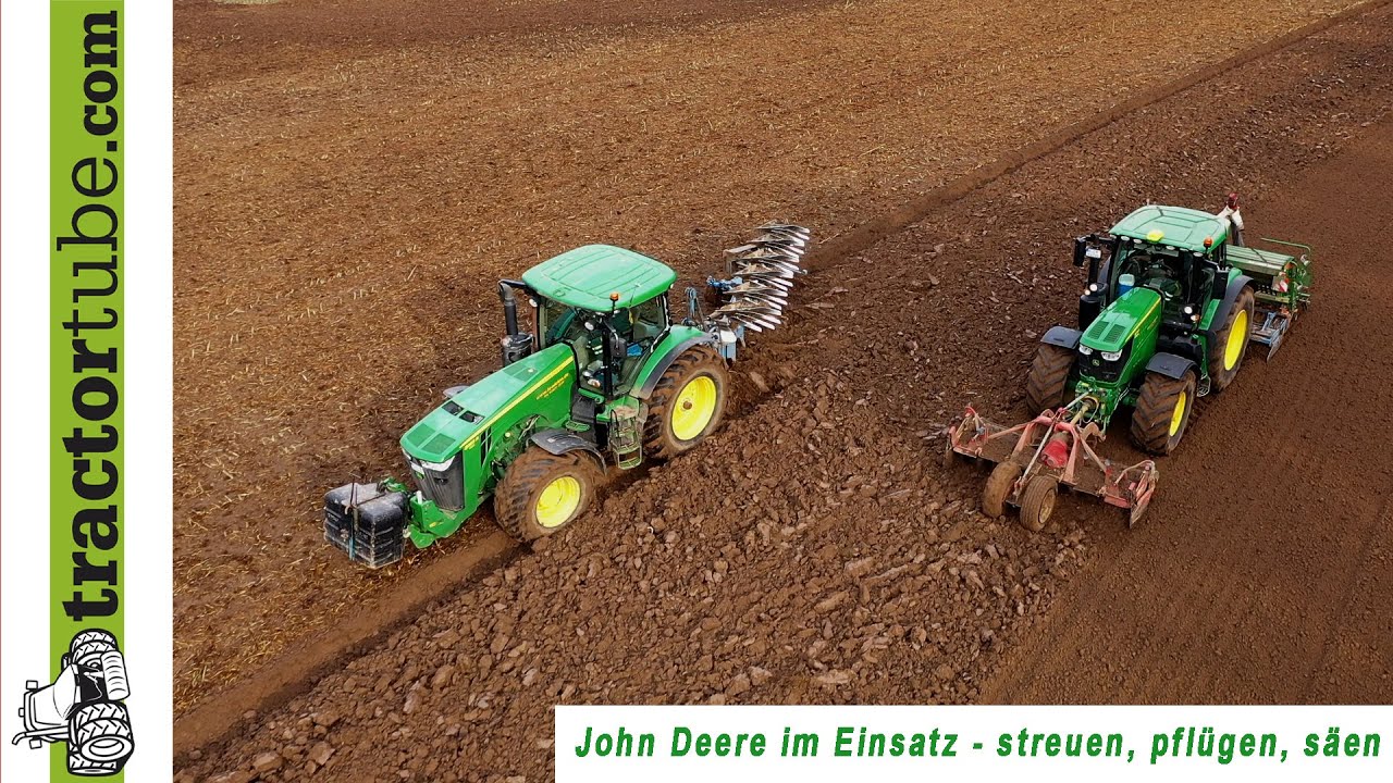 JD 8285R und div. 6R - Miststreuen, Pflügen, Säen - LU Nielen