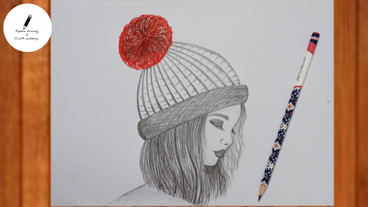 How to draw a girl wearing winter cap -Step by step drawing tutorial ...
