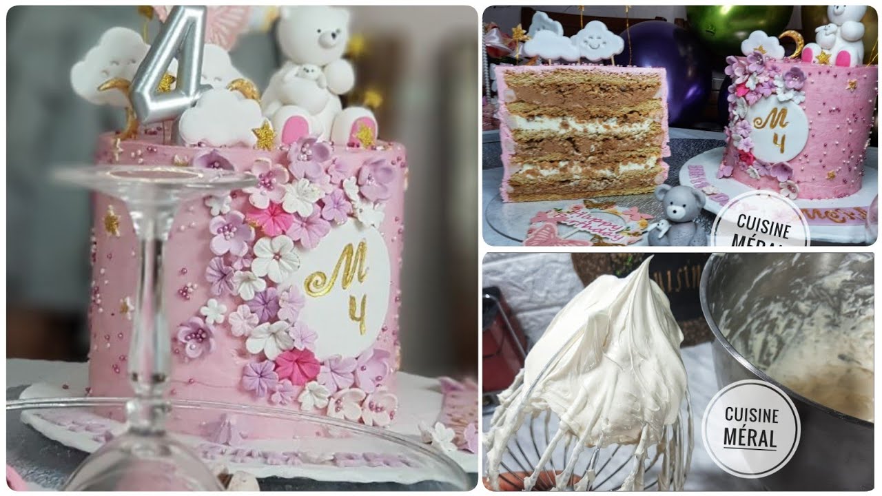 (الجزء 1)كيكة عيد ميلاد بنتي مرال خطوة خطوة مع وصفة مفصلة لكريمة الزبدة السويسرية وسر قوامها الحريري