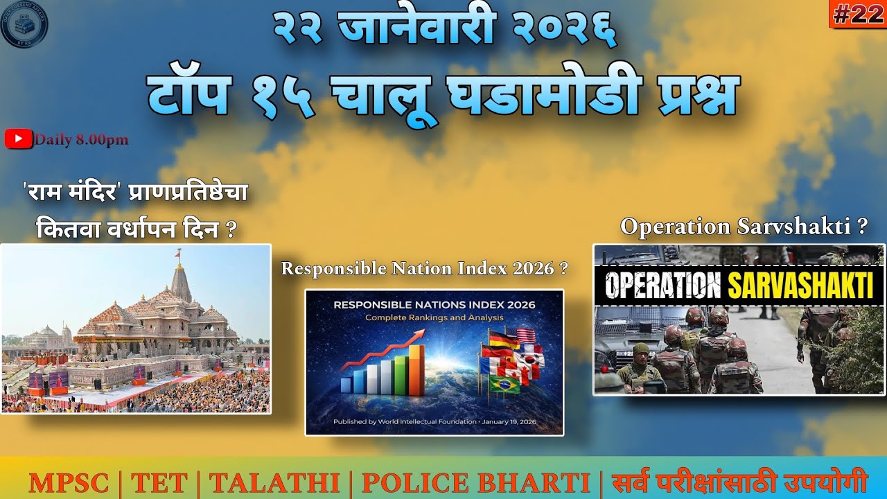 22 January 2026 | Daily Current Affairs 2026 | चालू घडामोडी 2026 | Today Current Affairs
