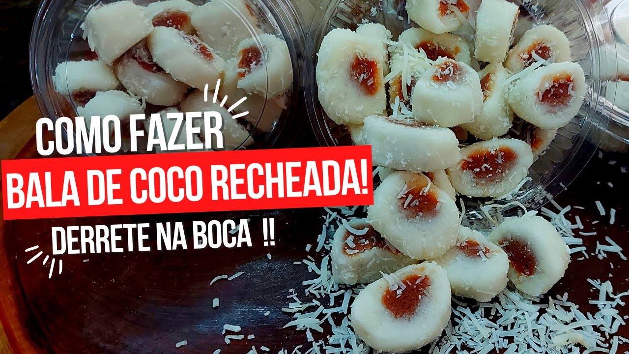 Como Fazer Bala de Coco Recheada - Derretem Na Boca