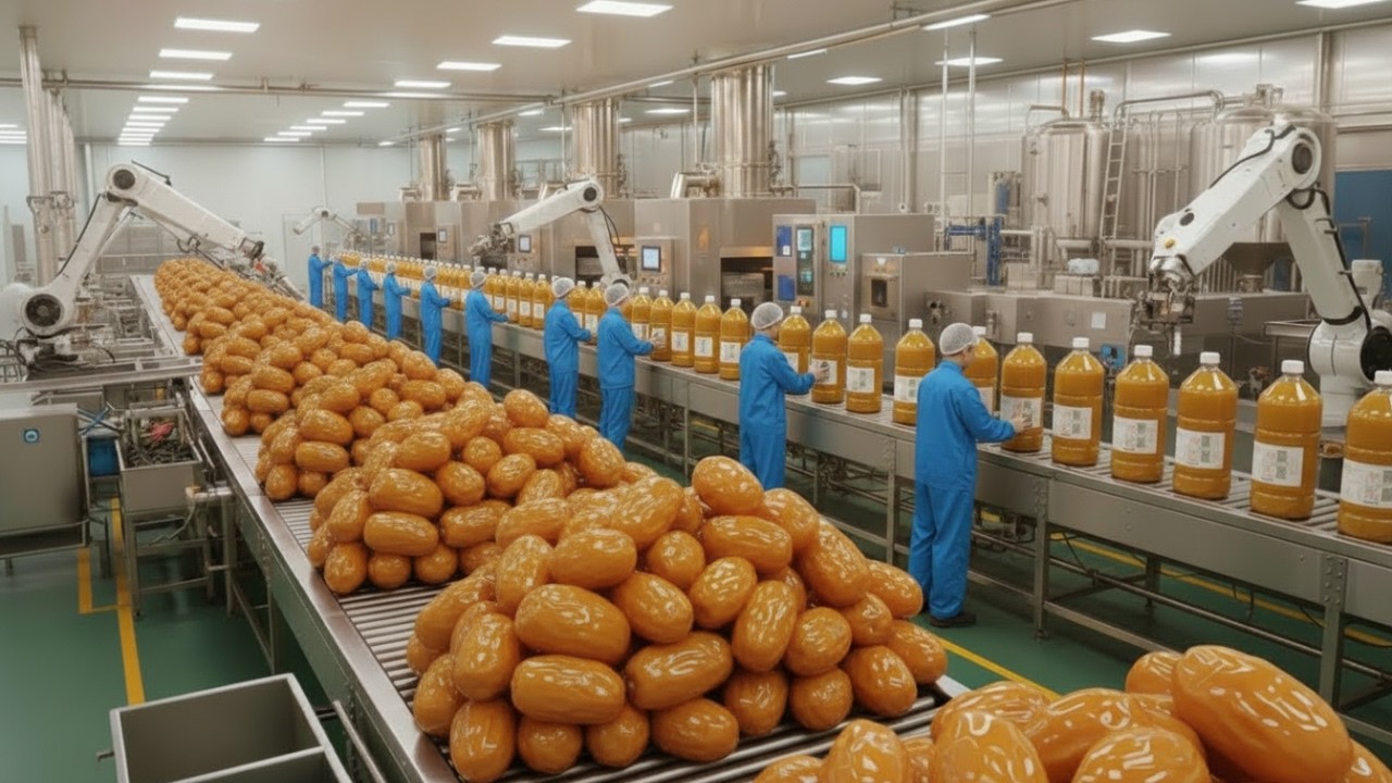 How Thick Golden Date Syrup Is Made Inside a Modern Date Factory (Full ...
