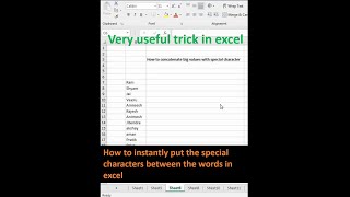 How to instantly put or concatenate the special characters between the words in the excel #shorts screenshot 2