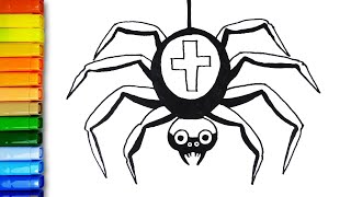 How to Draw Halloween Spider Easy | Simple Drawing Ideas and Coloring Pages for Kids