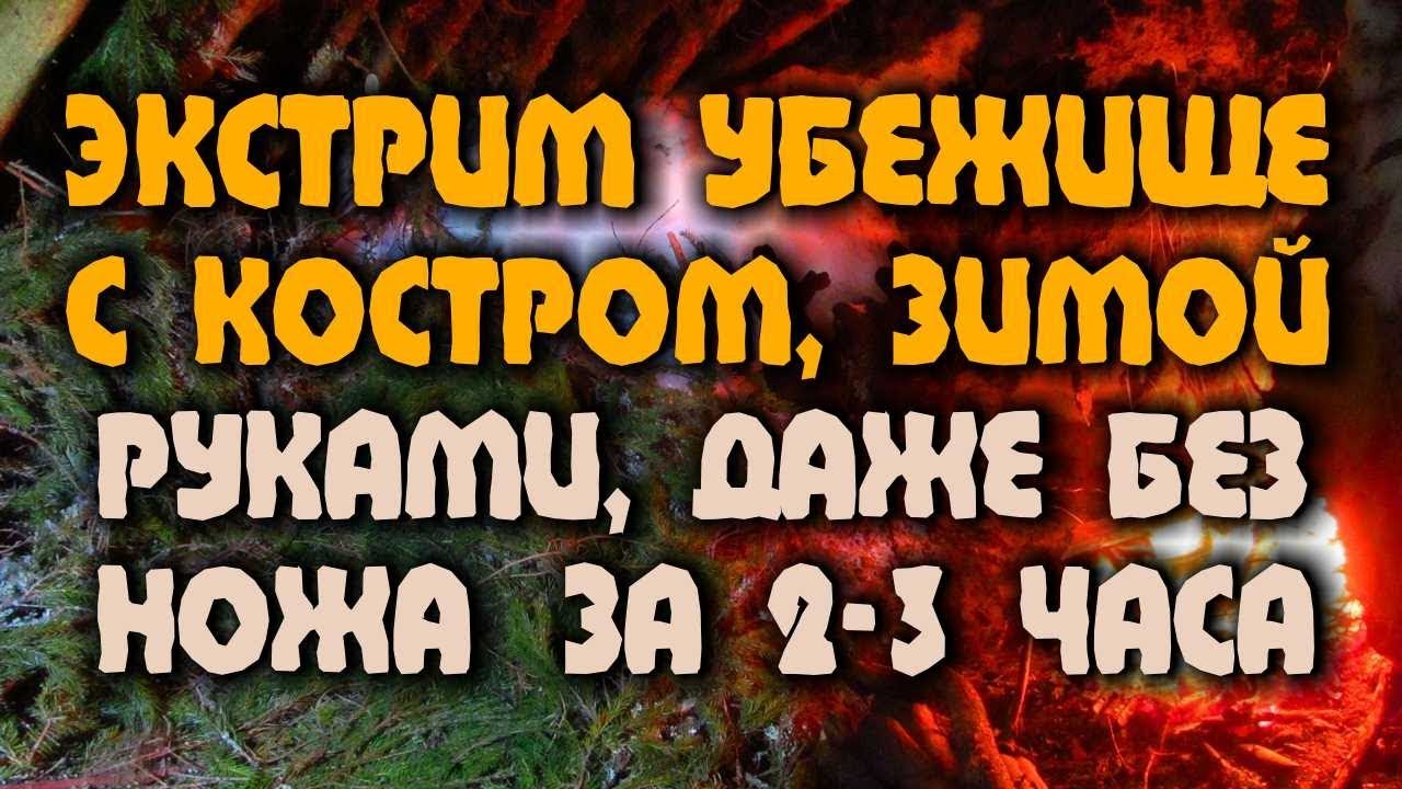 ⁣НОЧЕВКА В ЛЕСУ ЗИМОЙ Выживание - Убежище в лесу - шалаш на выворотне, который не сгорит от костра