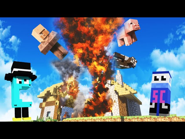 We Destroy the Minecraft Village with the Insane Fire Tornado in Teardown!