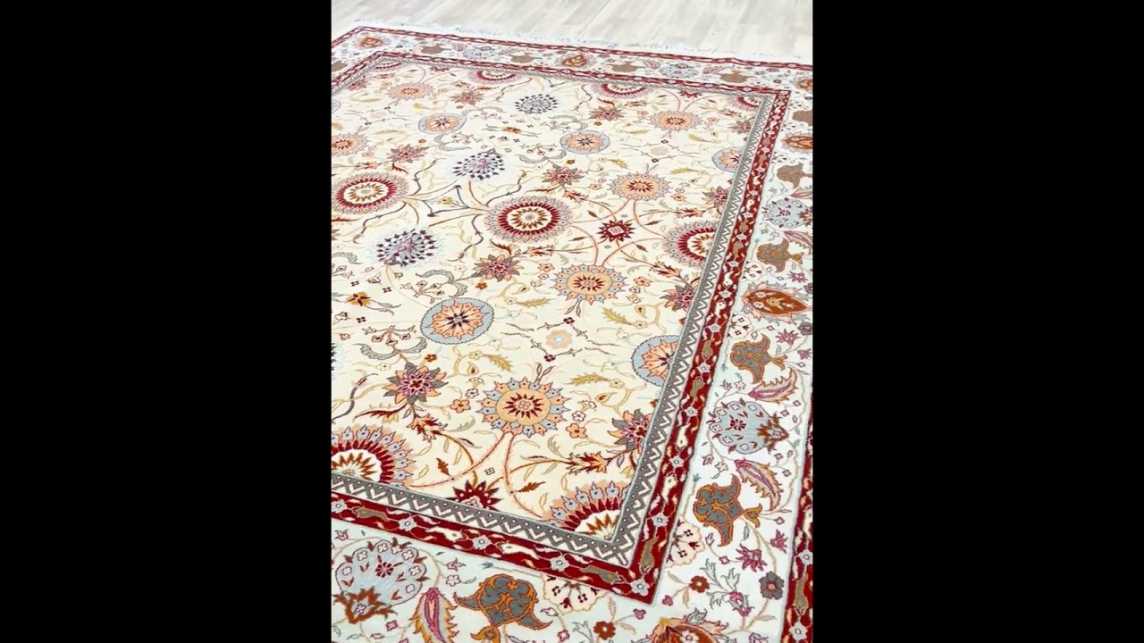 Wool Silk Carpet Hand Knotted Floral Beige Wool Persian Carpet 8.3x10ft