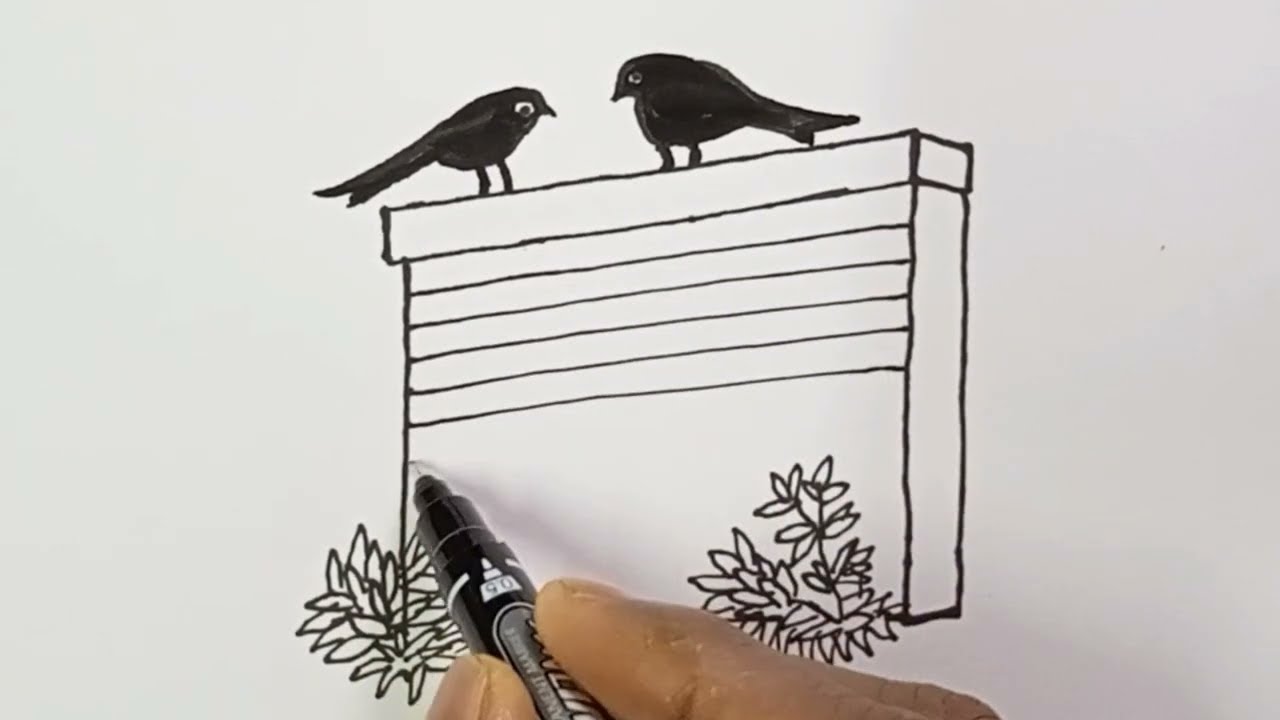 Two little black Birds drawing || Birds drawing step by step || Birds art for beginners