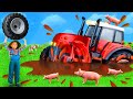 Bajka dla dzieci - bawią się zabawkowymi samochodami traktorami i koparkami