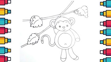 How to Draw Monkey Hanging from Tree Easy