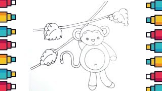 How To Draw A Monkey Swinging On A Tree - Draw Easy How To Draw A Monkey Swinging On A Tree - Draw Easy