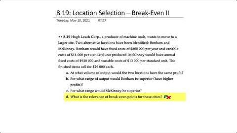 Location Selection: Break-Even Analysis II
