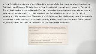 In New York City,the intensity of sunlight and the number of daylight hours are almost identical on