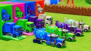Garage with Colors - ALL MIXER TRUCK WITH DOUBLE FLATBED TRAILER TRUCK, MACK, MAN, PETERBILT