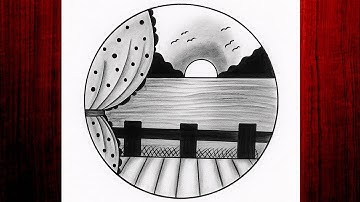 Easy circle scenery drawing /Easy drawing ideas for beginners/ How to draw pencil sketch drawing