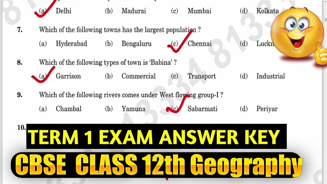 CBSE Term 1 Geography Answer key 2021 | Class 12 Geography Paper Solution 2021 | CBSE Term Exam