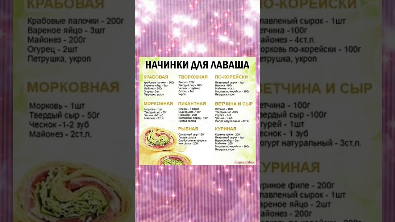 Начинки для лаваша. #закуски #лавашрецепт