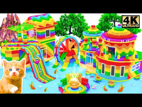 Make Double Rainbow Water Slide In Slope Mansion Has Glass Elevator & Fish Pond From Magnetic Balls